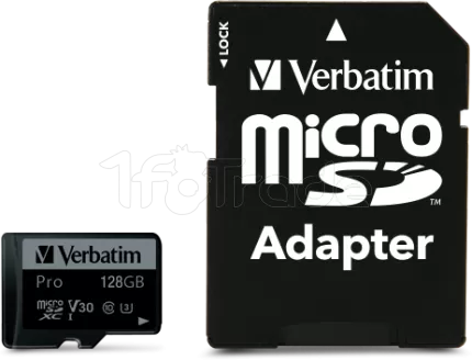 Photo de Carte mémoire Micro SD Verbatim Pro U3 - 128Go avec adaptateur