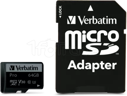 Photo de Carte mémoire Micro SD Verbatim Pro U3 - 64Go avec adaptateur