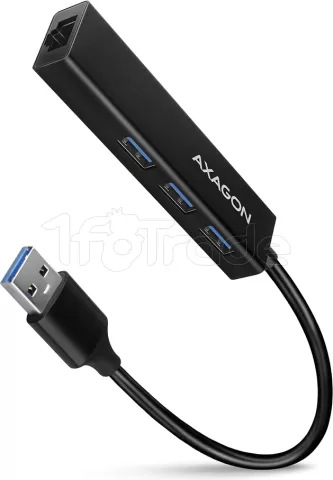 Photo de Carte Réseau Axagon USB 3.0 vers RJ45 et Hub 3 ports