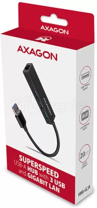 Photo de Carte Réseau Axagon USB 3.0 vers RJ45 et Hub 3 ports