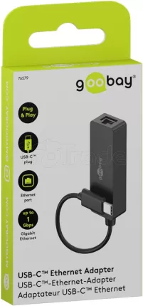 Photo de Carte Réseau Goobay USB-C vers RJ45 Gigabit (Noir)