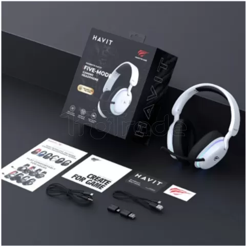 Photo de Casque Gamer sans fil Havit Fuxi H7 RGB (Blanc)