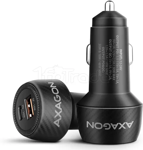 Photo de Chargeur Allume Cigare Axagon PWC-PQ48 - 2x USB-A/C 48W (Noir)