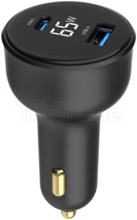 Photo de Chargeur Allume Cigare Gembird 1x USB-C + 1x USB-A 65W (Noir)