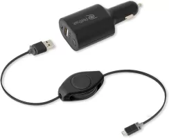 Photo de Chargeur Allume Cigare USB Retrak avec batterie intégrée (cable Micro USB rétractable)