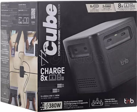 Photo de Chargeur de bureau T'nB Cube - 2x USB-A et 6x USB-C 380W (Noir)