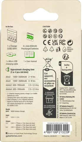 Photo de Chargeur de Piles GP Batteries ReCyko Everyday B441 + 4 piles rechargeables AA 850mAh