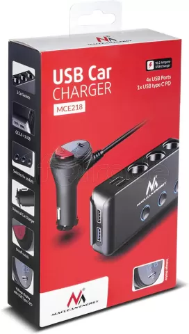 Photo de Chargeur de voiture Allume Cigare Maclean 3x prises allume cigare, 3xUSB 6,8A, 1xUSB-C QC 3.0 (Gris)