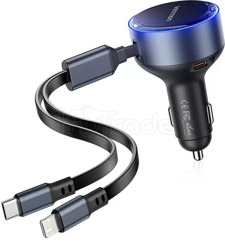 Photo de Chargeur de voiture Allume Cigare Vention USB-C/Lightning avec cables (3A)