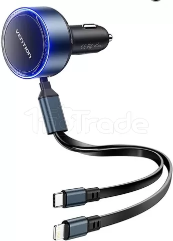 Photo de Chargeur de voiture Allume Cigare Vention USB-C/Lightning avec cables (3A)