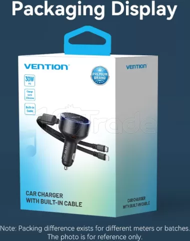 Photo de Chargeur de voiture Allume Cigare Vention USB-C/Lightning avec cables (3A)