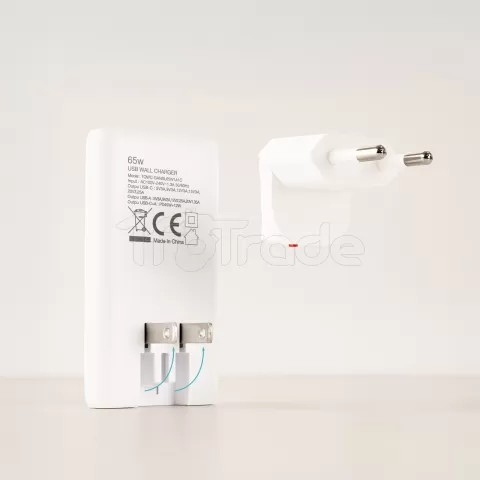 Photo de Chargeur de voyage Tooq GaN 1x USB-C + 1x USB-A 65W ( blanc)