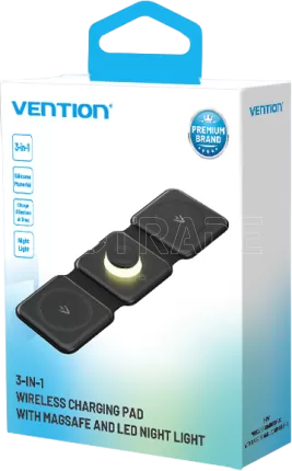 Photo de Chargeur sans fil 3en1 Vention 15W (Noir)