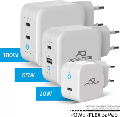 Photo de Chargeur secteur Advance 2xUSB-C (1x55W + 1x45W) (Blanc)