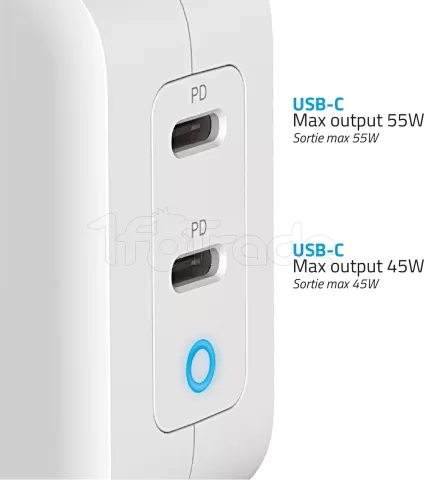 Photo de Chargeur secteur Advance 2xUSB-C (1x55W + 1x45W) (Blanc)