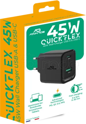 Photo de Chargeur secteur Advance QuickFlex USB-C 45W (Noir)