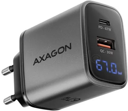 Photo de Chargeur secteur Axagon ACU-PQ67D - 1x USB-A + 1x USB-C 67W (Gris)