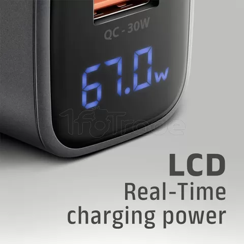 Photo de Chargeur secteur Axagon ACU-PQ67D - 1x USB-A + 1x USB-C 67W (Gris)