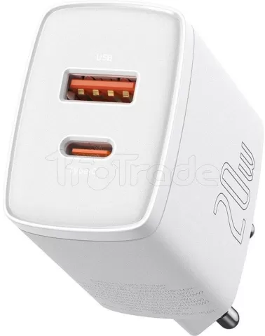 Photo de Chargeur secteur Baseus Compact 1x port USB-A + 1x port USB-C 20W (Blanc)