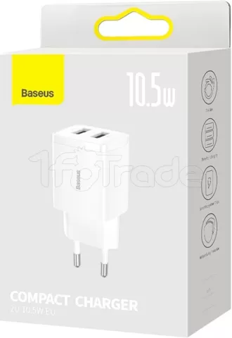 Photo de Chargeur secteur Baseus Compact 2x ports USB-A 10,5W (Blanc)