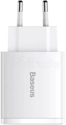 Photo de Chargeur secteur Baseus Compact 2x ports USB-A + 1x port USB-C 30W (Blanc)