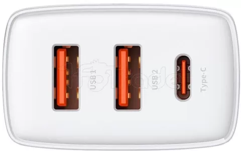 Photo de Chargeur secteur Baseus Compact 2x ports USB-A + 1x port USB-C 30W (Blanc)