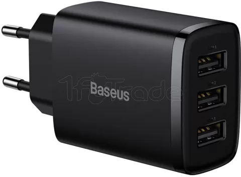 Photo de Chargeur secteur Baseus Compact 3x ports USB-A 17W (Noir)