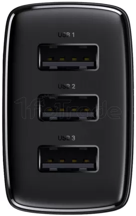 Photo de Chargeur secteur Baseus Compact 3x ports USB-A 17W (Noir)