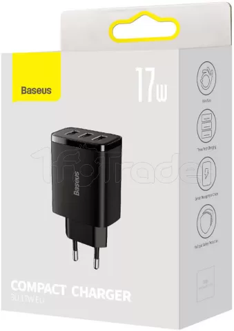 Photo de Chargeur secteur Baseus Compact 3x ports USB-A 17W (Noir)