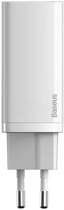 Photo de Chargeur secteur Baseus GaN2 Lite 1x port USB-A + 1x port USB-C 65W (Blanc)