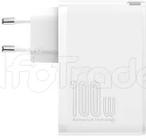 Photo de Chargeur secteur Baseus GaN2 Pro 2x USB-A + 2x USB-C 100W (Blanc)
