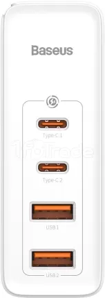 Photo de Chargeur secteur Baseus GaN2 Pro 2x USB-A + 2x USB-C 100W (Blanc)
