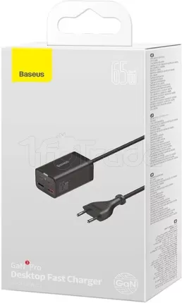 Photo de Chargeur secteur Baseus GaN3 Pro 2x ports USB-A + 2x ports USB-C 65W (Noir)