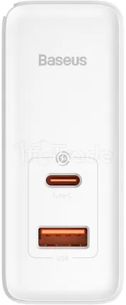 Photo de Chargeur secteur Baseus GaN5 Pro 1x port USB-A + 1x port USB-C 100W + Cable USB-C 1m (Blanc)