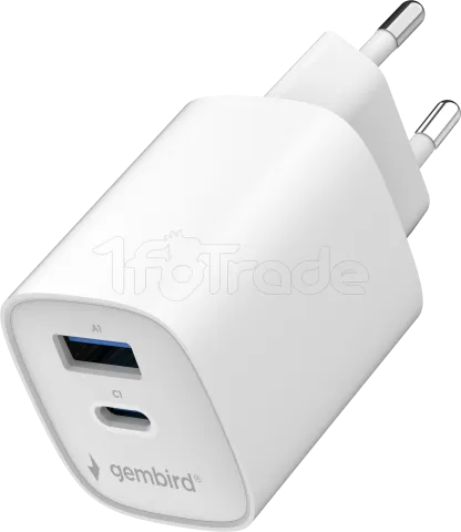 Photo de Chargeur secteur Gembird 1x USB-A + 1x USB-C 30W (Blanc)