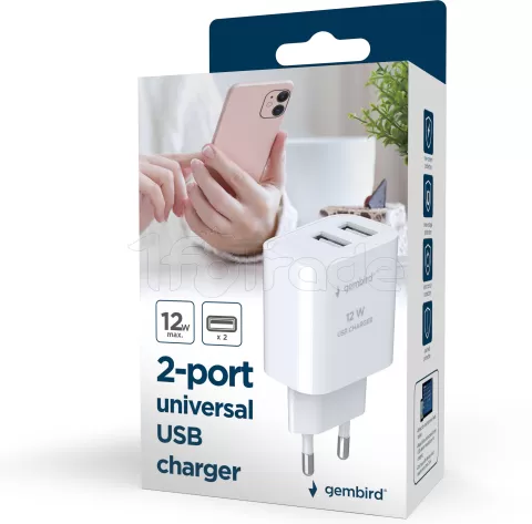 Photo de Chargeur secteur Gembird - 2x USB-A 24W (Blanc)