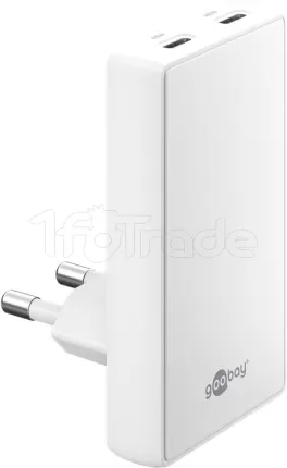 Photo de Chargeur secteur Goobay Fast Charger 90° Flat 2x USB-C 45W (Blanc)