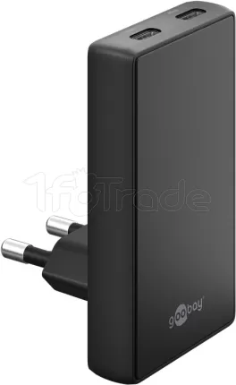 Photo de Chargeur secteur Goobay Fast Charger 90° Flat 2x USB-C 45W (Noir)