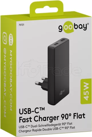 Photo de Chargeur secteur Goobay Fast Charger 90° Flat 2x USB-C 45W (Noir)