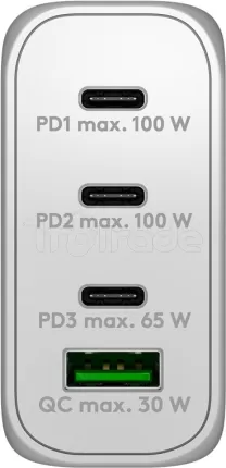 Photo de Chargeur secteur Goobay Multiport GaN 1x ports USB-A + 3x ports USB-C 100W (Blanc)