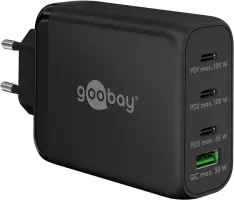 Photo de Chargeur secteur Goobay Multiport GaN 1x ports USB-A + 3x ports USB-C 100W (Noir)