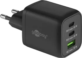 Photo de Chargeur secteur Goobay Multiport Nano 1x port USB-A + 2x ports USB-C 65W (Noir)