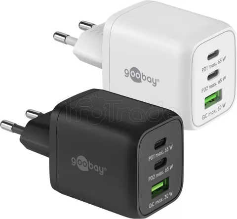 Photo de Chargeur secteur Goobay Multiport Nano 1x port USB-A + 2x ports USB-C 65W (Noir)