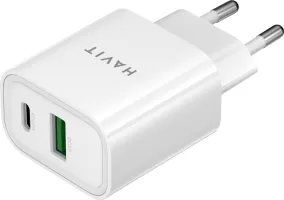 Photo de Chargeur secteur Havit - 1x USB-A + 1x USB-C 20W (Blanc)