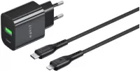 Photo de Chargeur secteur Havit ST925 - 1x USB-C + 1x USB-A 20W avec câble Lightning (Noir)