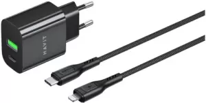Photo de Chargeur secteur Havit ST925 - 1x USB-C + 1x USB-A 20W avec câble Lightning (Noir)