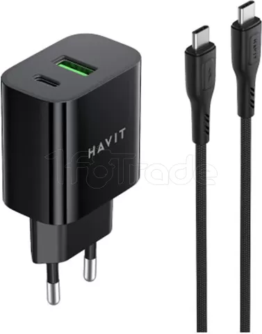 Photo de Chargeur secteur Havit ST926 - 1x USB-C + 1x USB-A 60W avec câble USB-C (Noir)