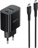 Photo de Chargeur secteur Havit ST926 - 1x USB-C + 1x USB-A 60W avec câble USB-C (Noir)