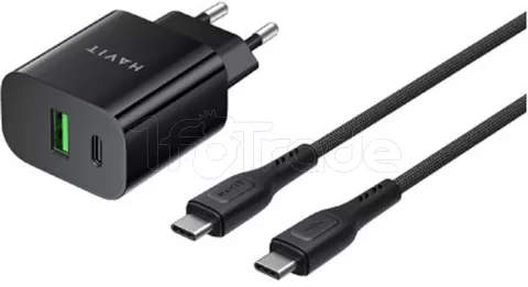 Photo de Chargeur secteur Havit ST926 - 1x USB-C + 1x USB-A 60W avec câble USB-C (Noir)