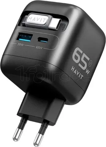 Photo de Chargeur secteur Havit UC252 - 1x USB-C + 1x USB-A 65W avec câble USB-C (Noir)